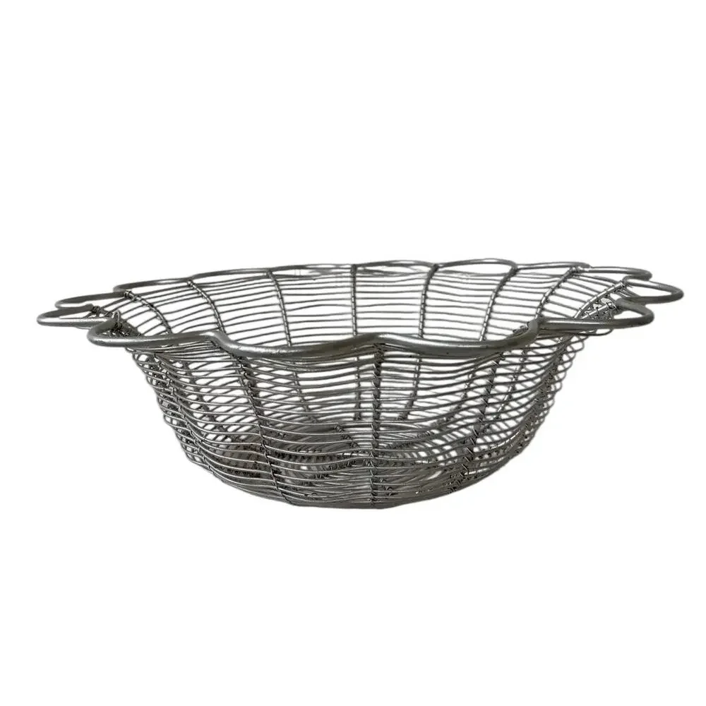 Late 20th Century Large 16” Industrial Style Grey Wire Centerpiece Basket